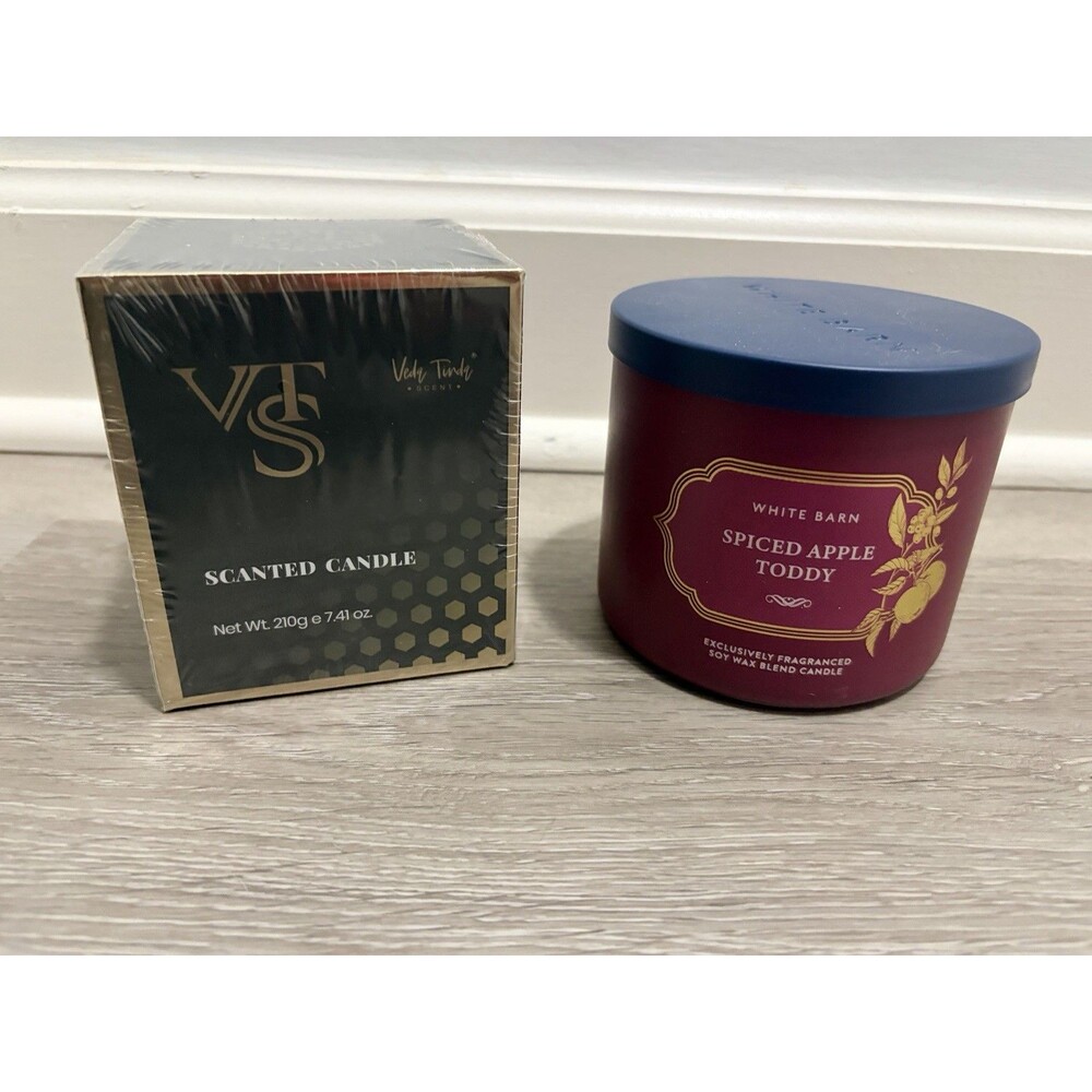 Set of 2 Scented Candles White Barn 3 Wick Spiced Apple Toddy Apple Cider